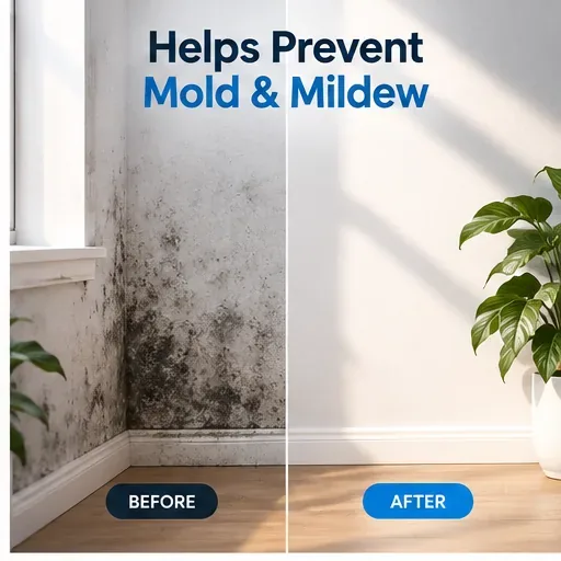 Before-and-after comparison of a mouldy wall and a clean dry wall